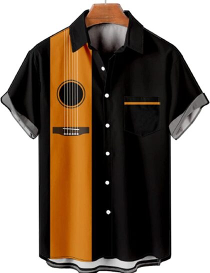 Men's Acoustic Print Hawaiian Shirt - Black