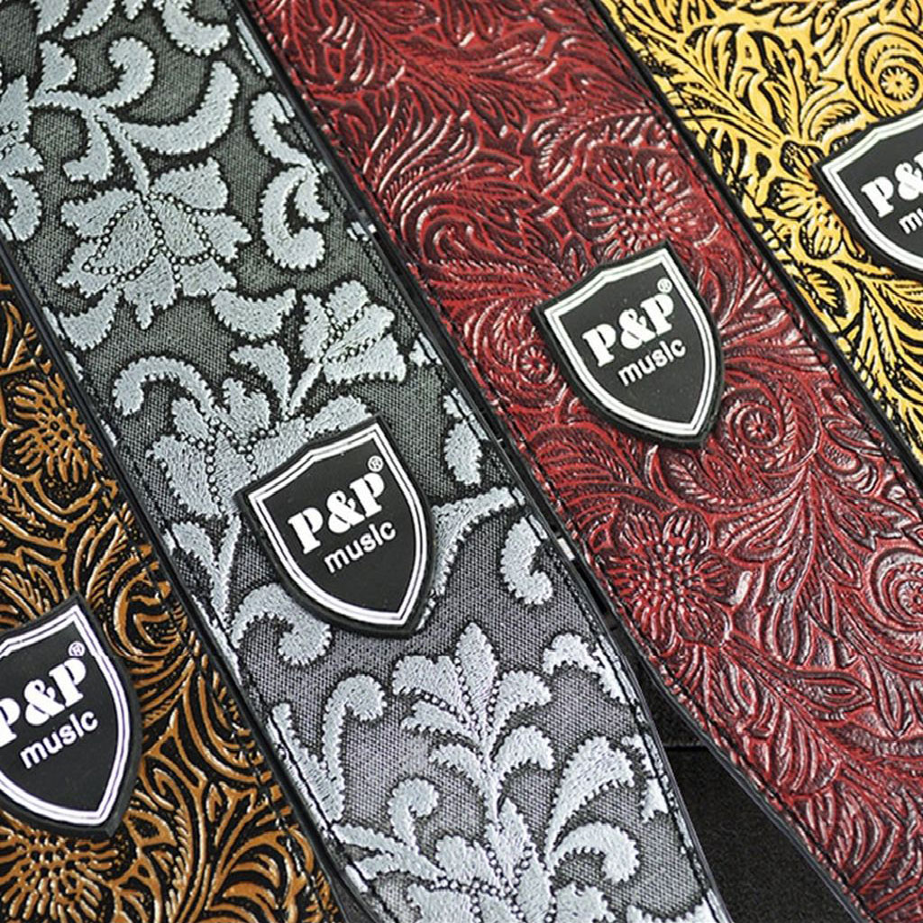 P&P 2.5 Inch Guitar Strap Genuine Leather Adjustable Soft Embroidered Belt