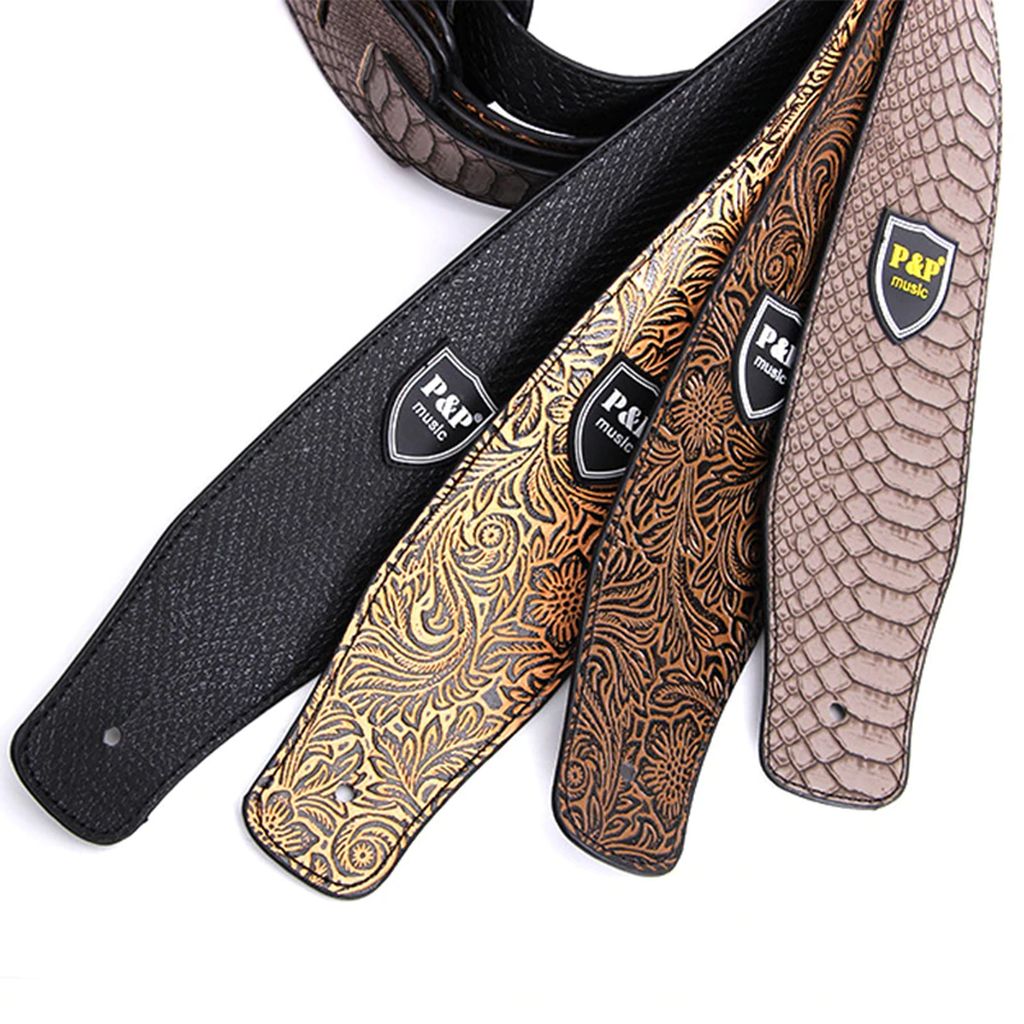 P&P 2.5 Inch Guitar Strap Genuine Leather Adjustable Soft Embroidered Belt - Image 2
