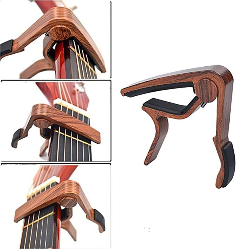 Guitar Capo, 2 Pack Wood Grain Metal Capo for Acoustic Electric Bass Ukulele Guitar Banjo with 2pcs Guitar Picks - Image 3