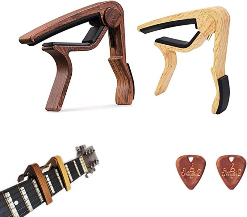Guitar Capo, 2 Pack Wood Grain Metal Capo for Acoustic Electric Bass Ukulele Guitar Banjo with 2pcs Guitar Picks - Image 6