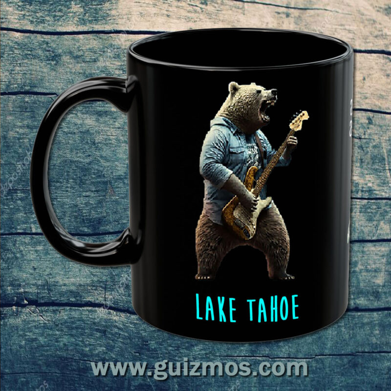 Lake Tahoe Guitar Bear - Black Mug, 15oz - Image 2