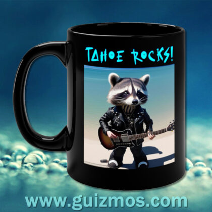 Tahoe Rocks! Raccoon - 11oz Black Mug