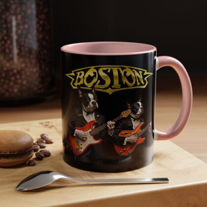 Boston Rock Dogs Accent Mug — Coffee Cup for Music Lovers (Black/Pink)