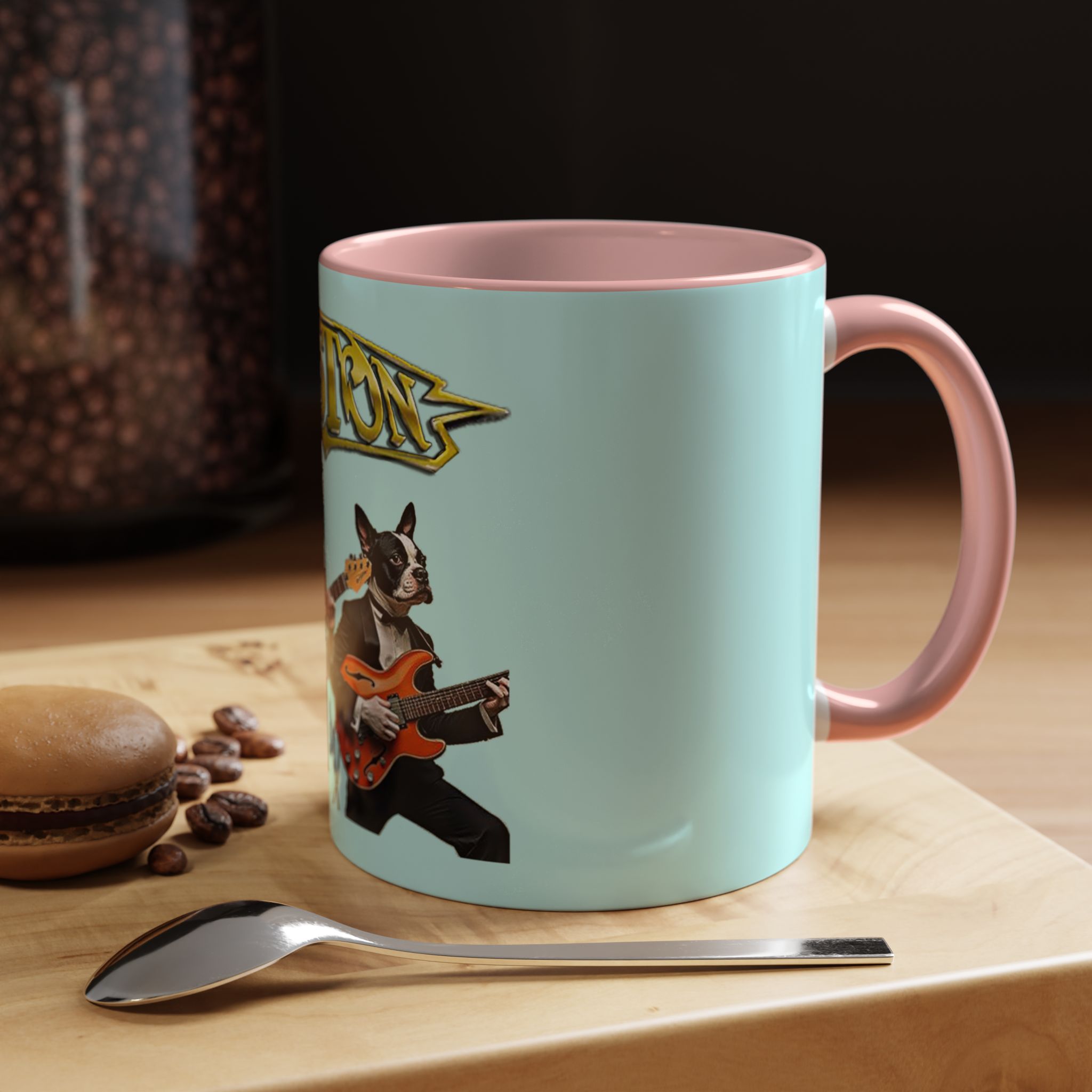 Boston Band Dogs Accent Mug – Boston Terrier Rock Music Gift for Music Lovers - (Light Blue) - Image 6
