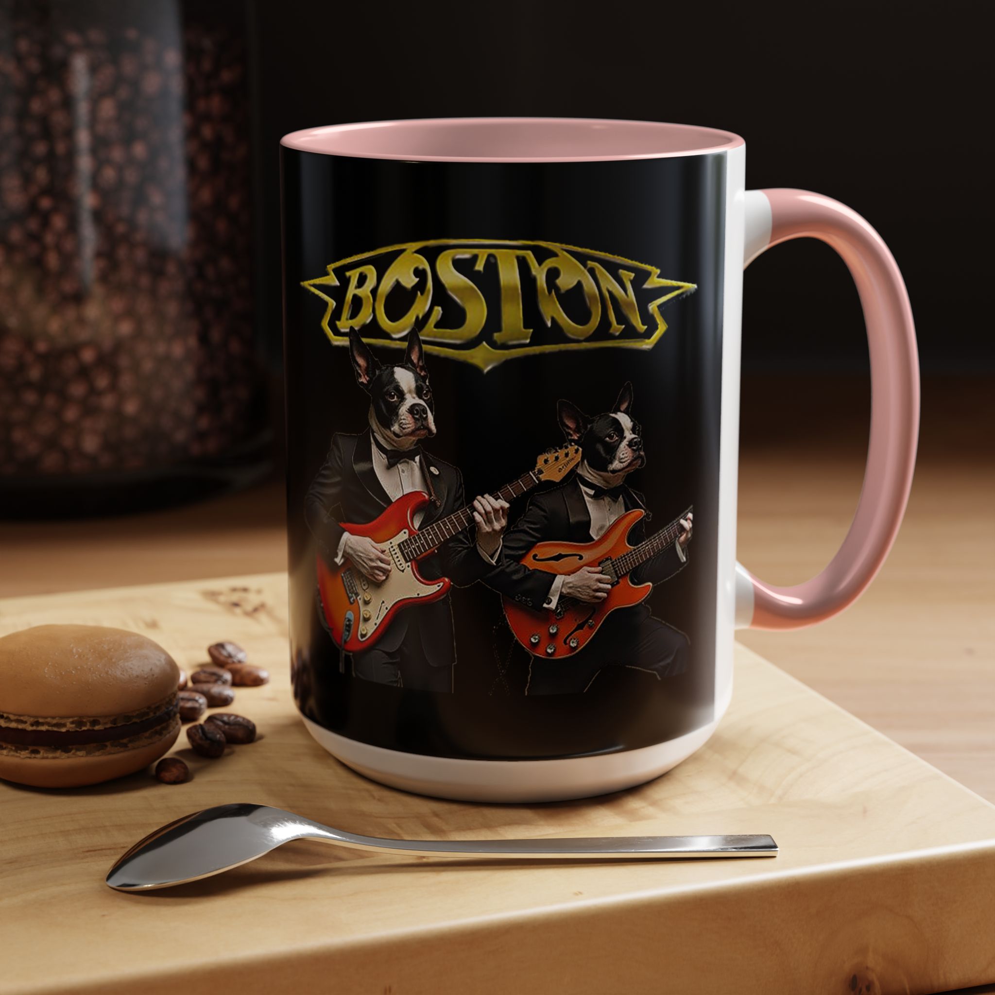 Boston Rock Dogs Accent Mug — Coffee Cup for Music Lovers (Black/Pink) - Image 9