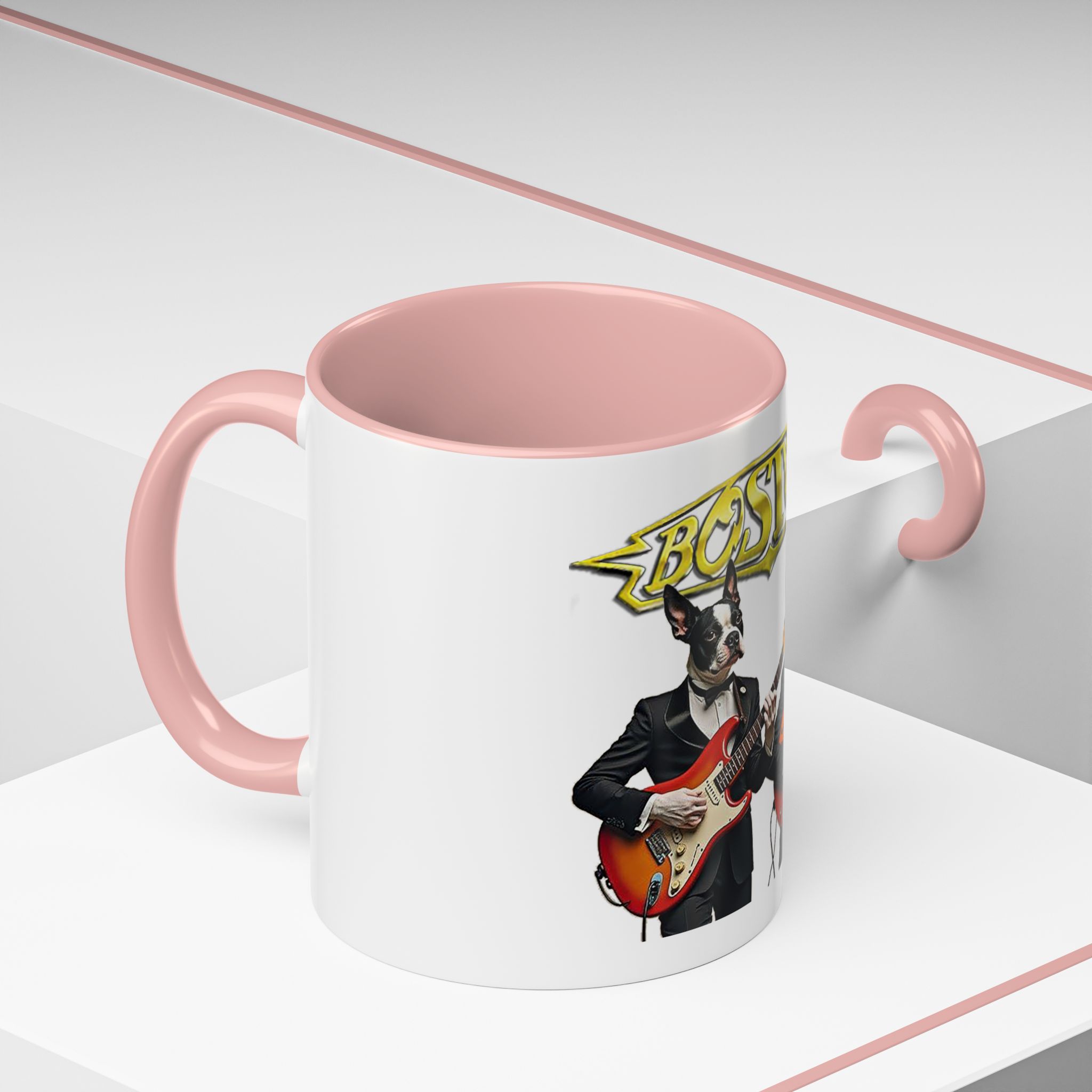 Boston Band Dogs Accent Coffee Mug – Guitarist Boston Terrier Rock Music Gift - (White) - Image 10