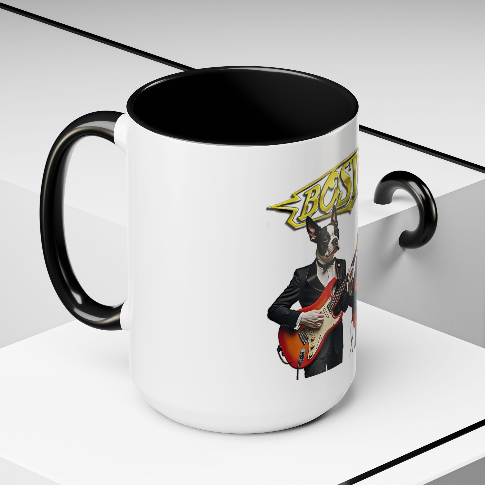 Boston Band Dogs Accent Coffee Mug – Guitarist Boston Terrier Rock Music Gift - (White) - Image 20