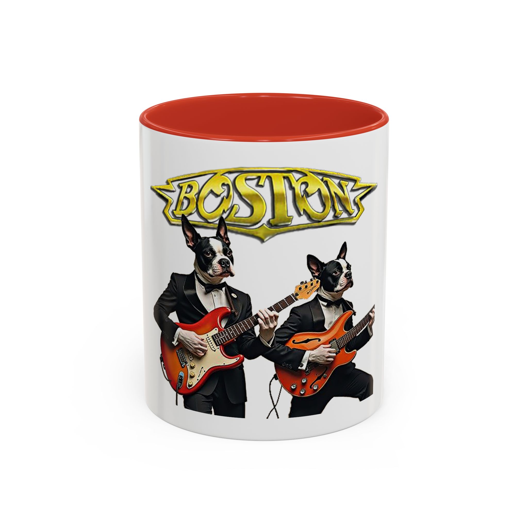 Boston Band Dogs Accent Coffee Mug – Guitarist Boston Terrier Rock Music Gift - (White) - Image 11