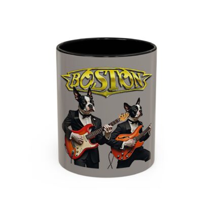Boston Band Dogs Accent Coffee Mug – Funny Guitarist Boston Terrier Rock Music Gift - (11oz) - Gray