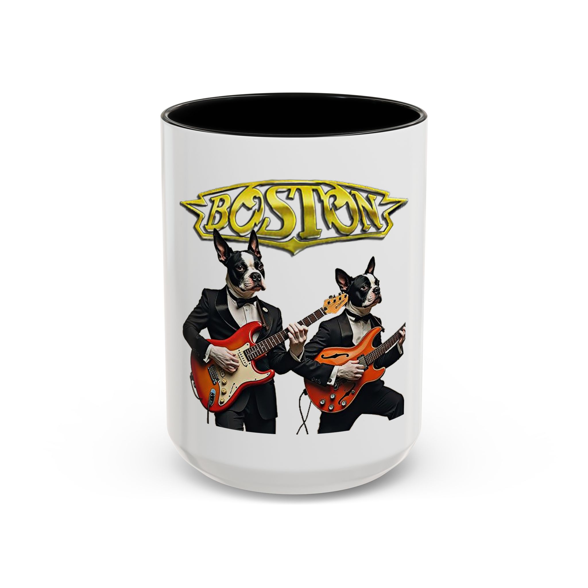 Boston Band Dogs Accent Coffee Mug – Guitarist Boston Terrier Rock Music Gift - (White) - Image 16