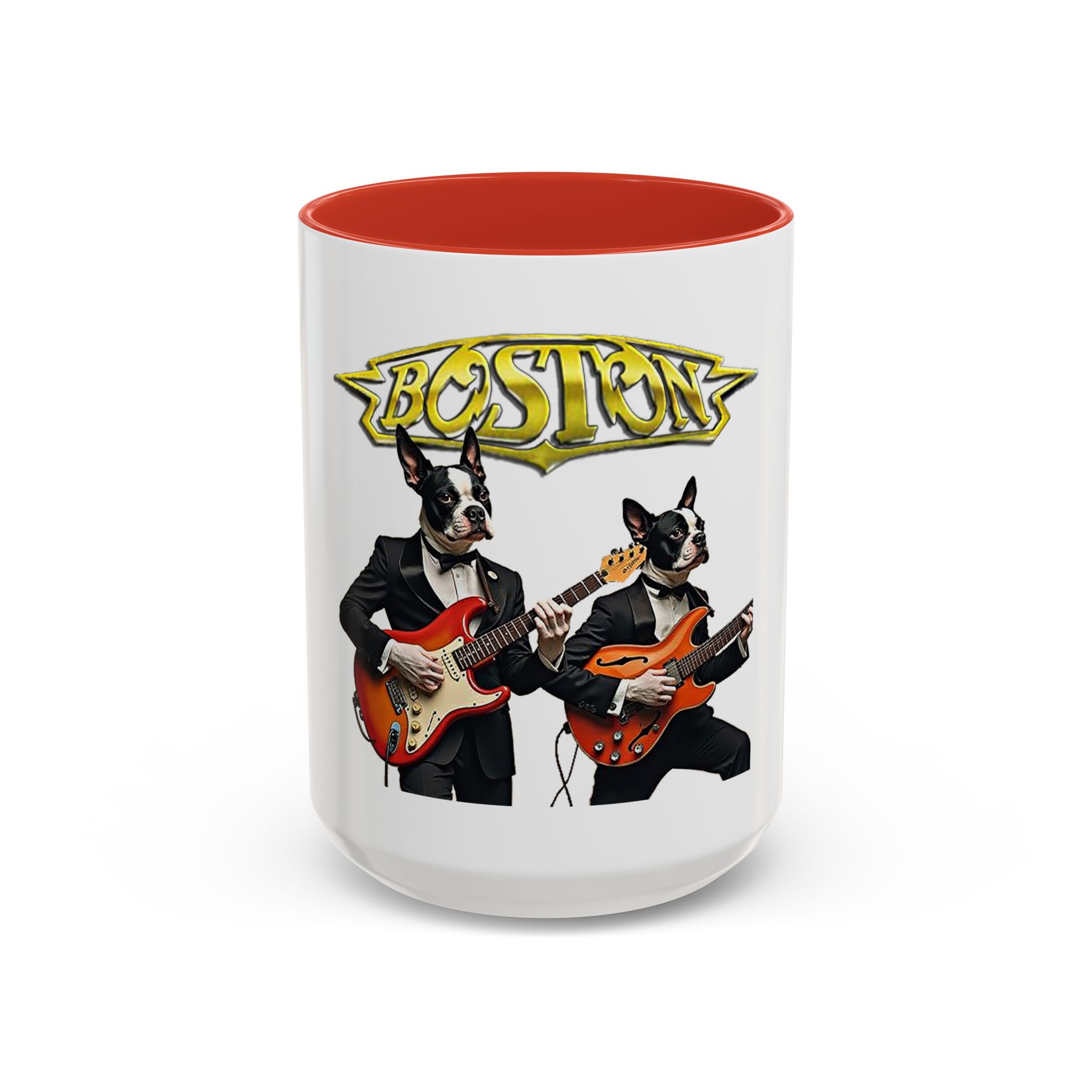 Boston Band Dogs Accent Coffee Mug – Guitarist Boston Terrier Rock Music Gift - (White) - Image 25