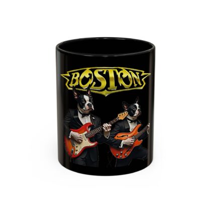 Boston Band Dogs Accent Coffee Mug – Funny Guitarist Boston Terrier Rock Music Gift (11oz) - Black