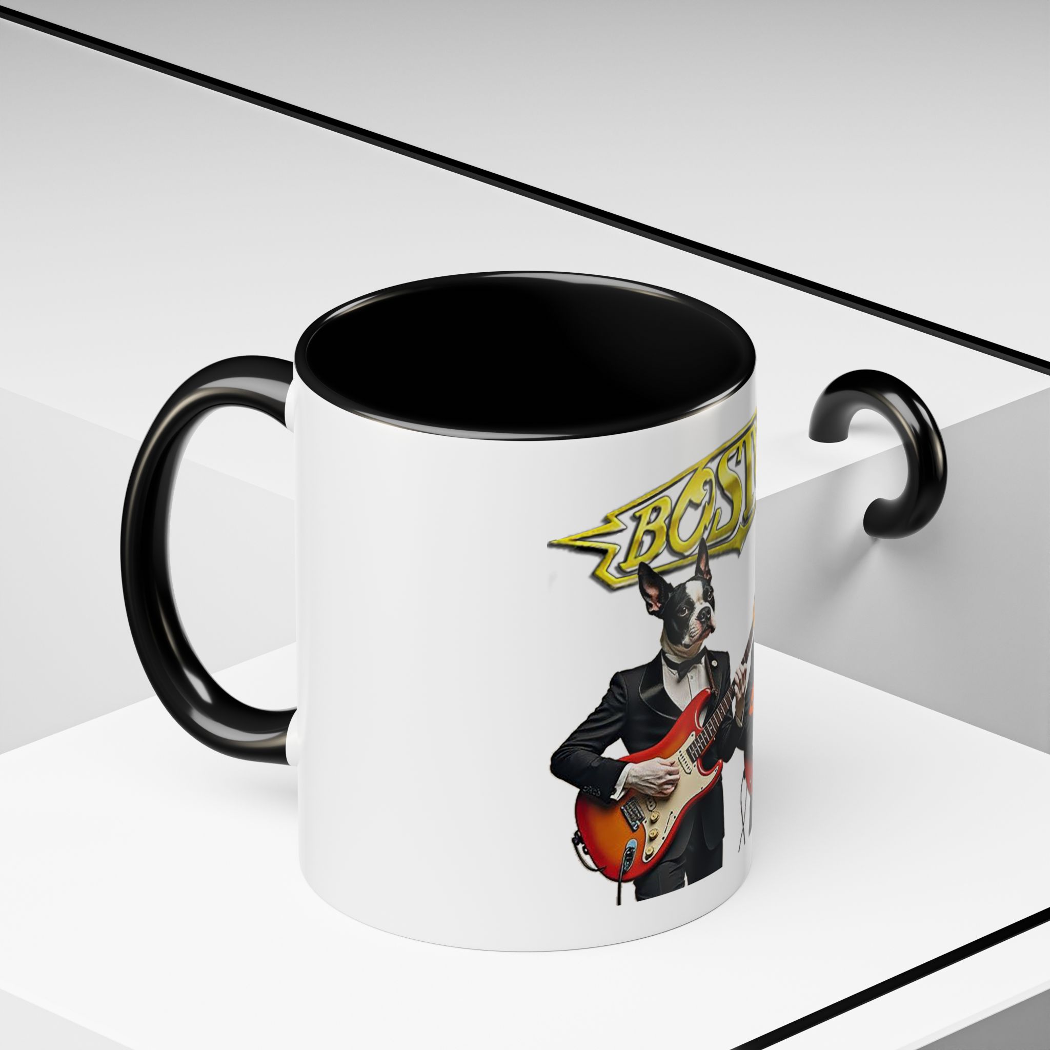 Boston Band Dogs Accent Coffee Mug – Guitarist Boston Terrier Rock Music Gift - (White) - Image 5