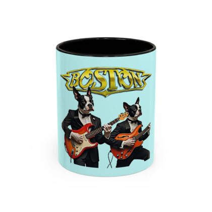 Boston Band Dogs Accent Coffee Mug – Funny Guitarist Boston Terrier Rock Music Gift - (11oz) - Light Blue