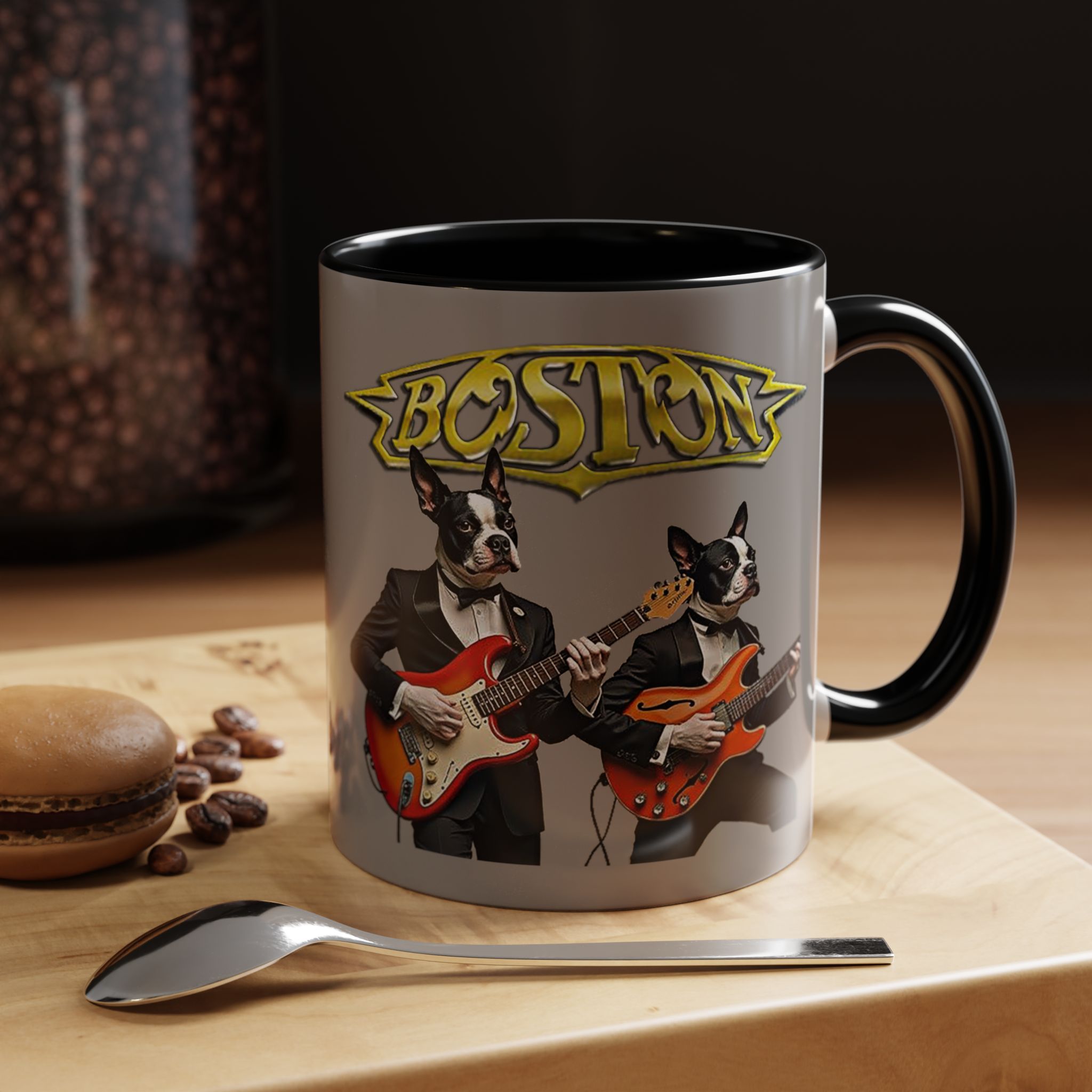 Boston Rock Dogs Accent Mug — Coffee Cup for Music and Dog Lovers - (Gray)