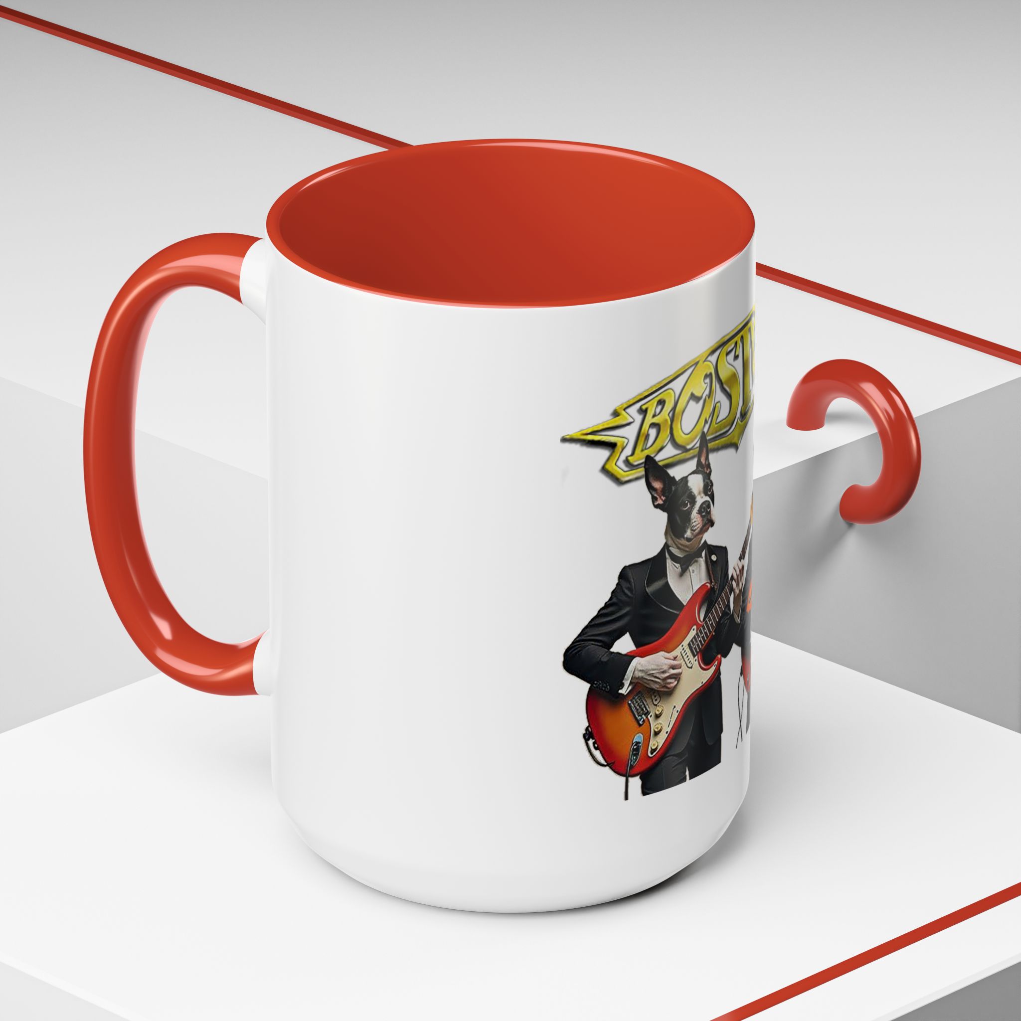 Boston Band Dogs Accent Coffee Mug – Guitarist Boston Terrier Rock Music Gift - (White) - Image 29