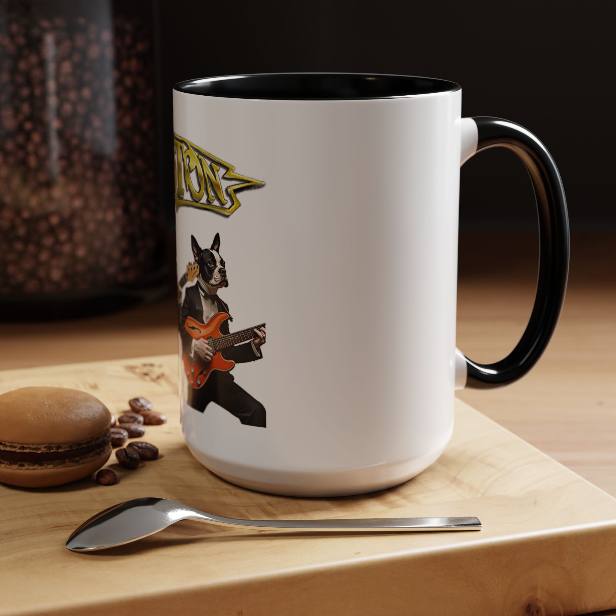 Boston Band Dogs Accent Coffee Mug – Guitarist Boston Terrier Rock Music Gift - (White) - Image 19