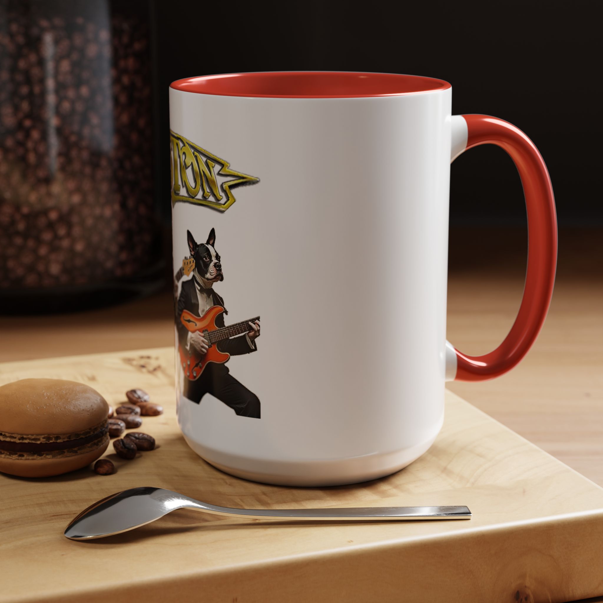 Boston Band Dogs Accent Coffee Mug – Guitarist Boston Terrier Rock Music Gift - (White) - Image 28