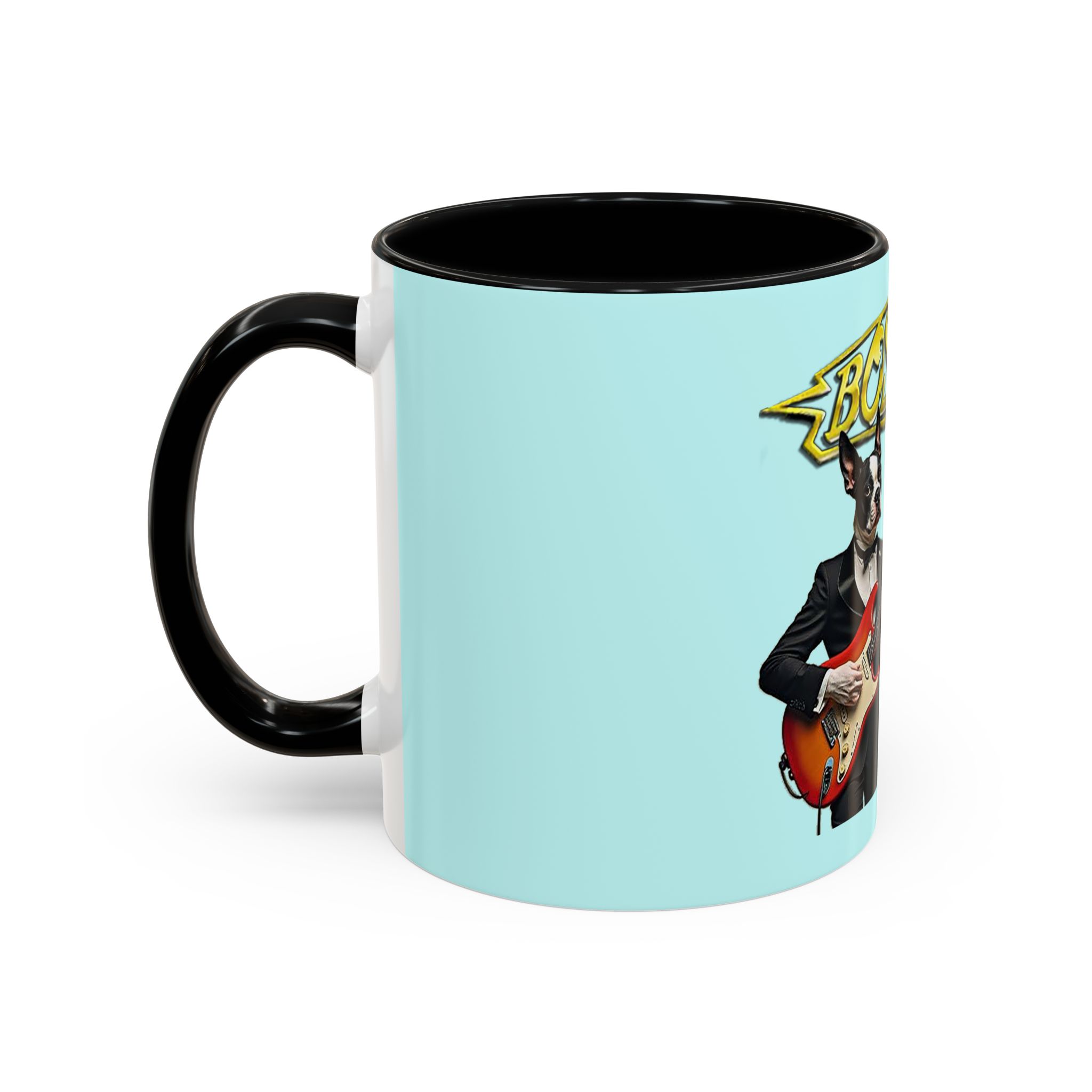 Boston Band Dogs Accent Mug – Boston Terrier Rock Music Gift for Music Lovers - (Light Blue) - Image 4