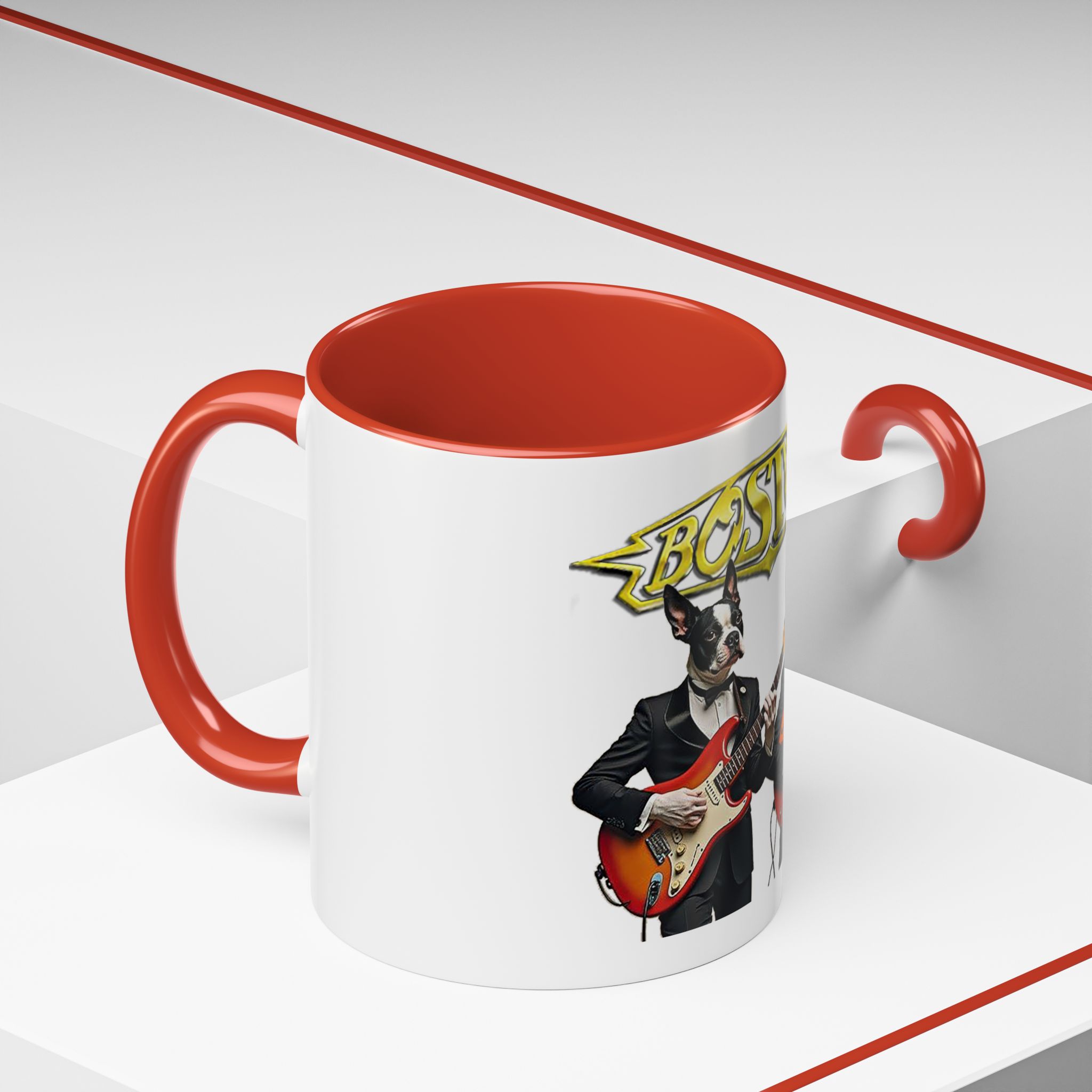 Boston Band Dogs Accent Coffee Mug – Guitarist Boston Terrier Rock Music Gift - (White) - Image 15
