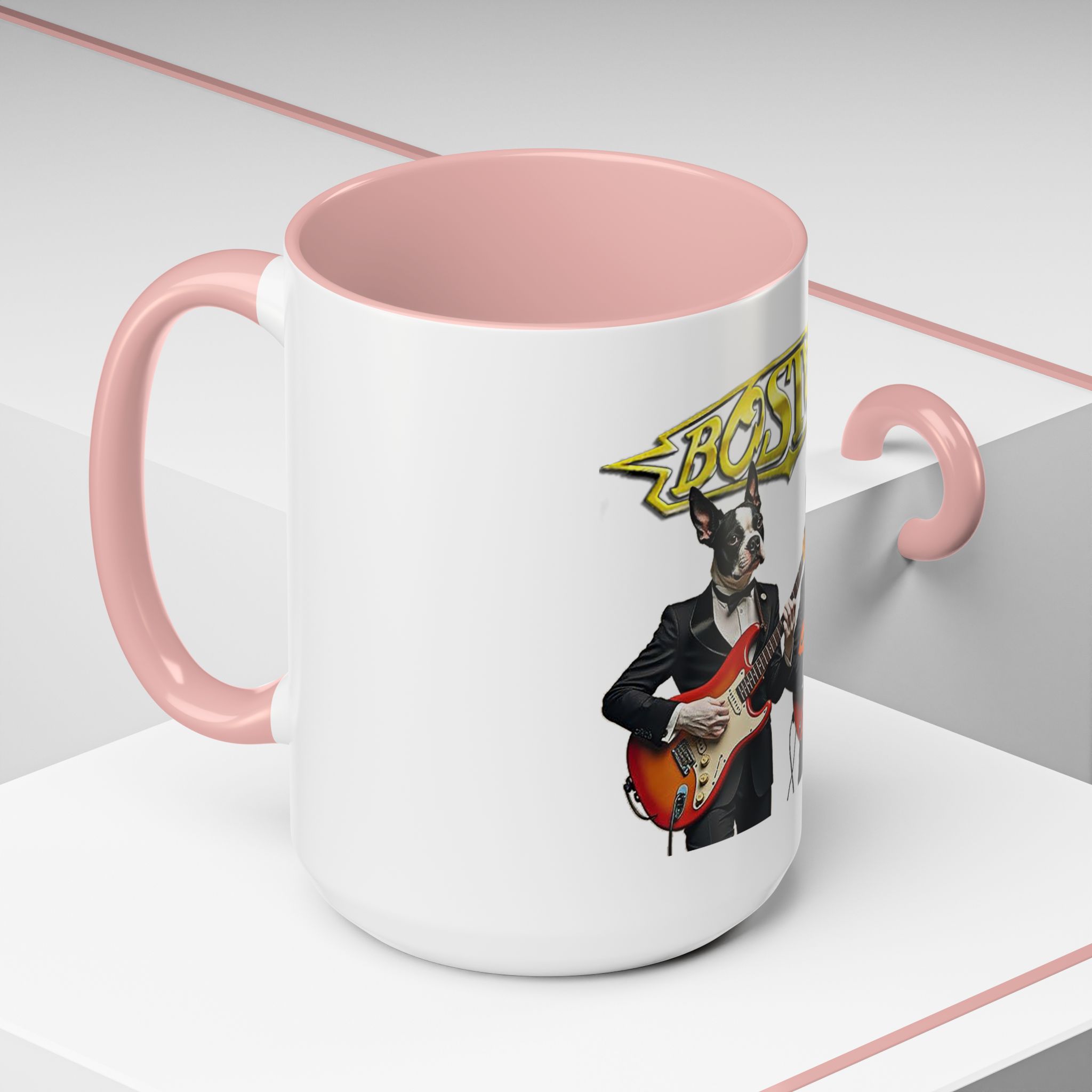 Boston Band Dogs Accent Coffee Mug – Guitarist Boston Terrier Rock Music Gift - (White) - Image 24