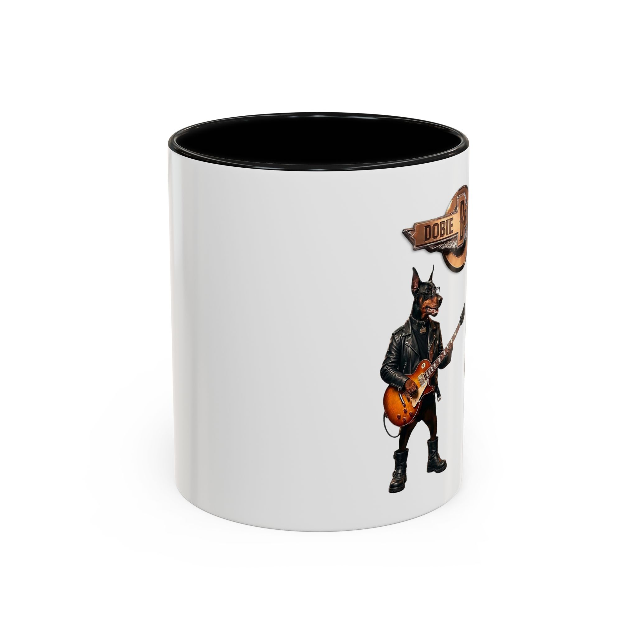 Dobie Rock Dogs Acccent Mug — Dobermann Pinscher Coffee Cup for Music and Dog Lovers - (Red) - Image 2