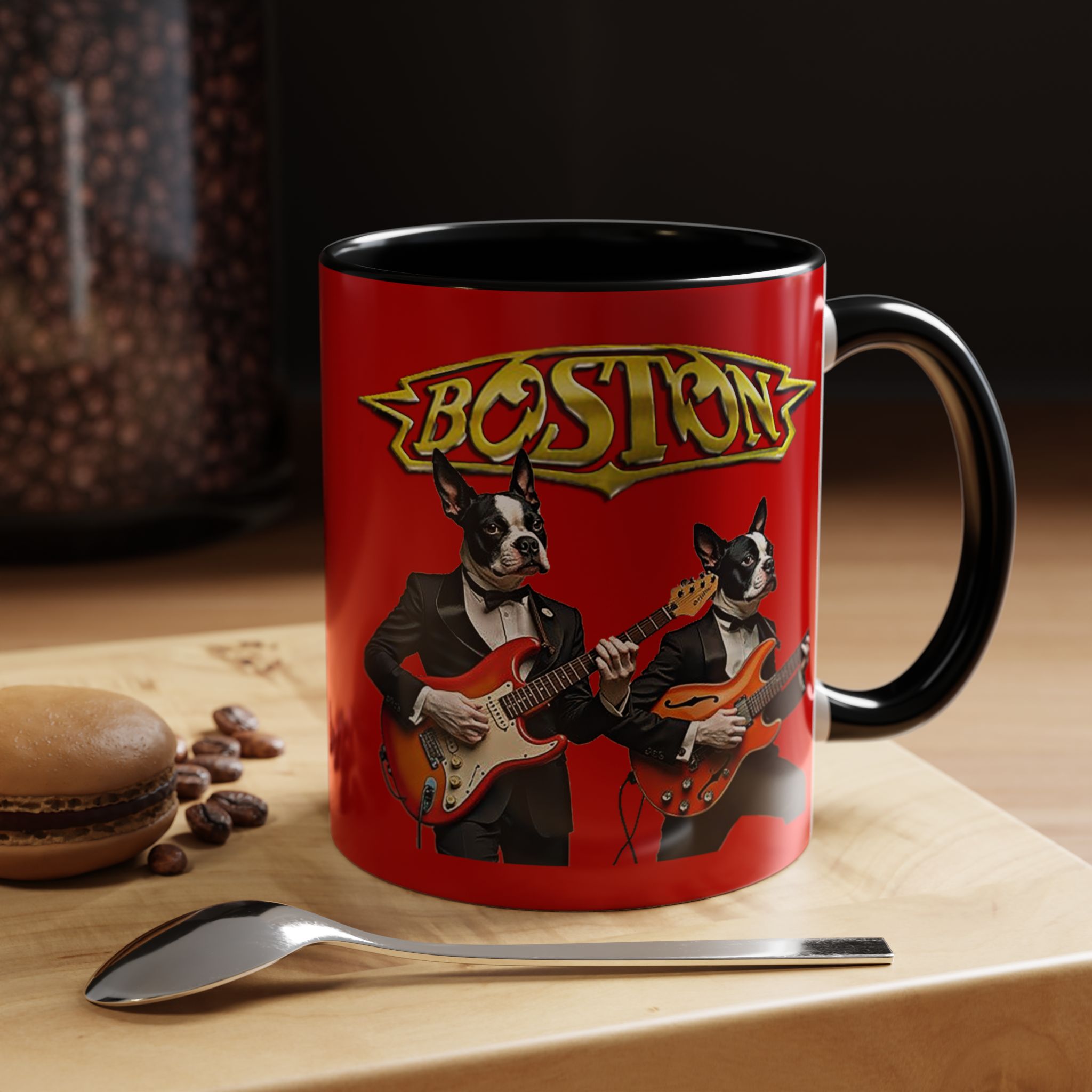 Boston Rock Dogs Acccent Mug — Coffee Cup for Music and Dog Lovers - (Red) - Image 6