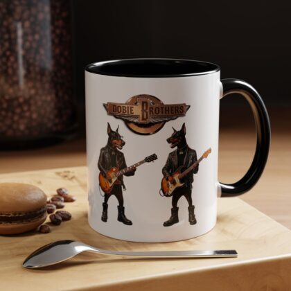 Dobie Rock Dogs Acccent Mug —  Dobermann Pinscher Coffee Cup for Music and Dog Lovers - (Red)