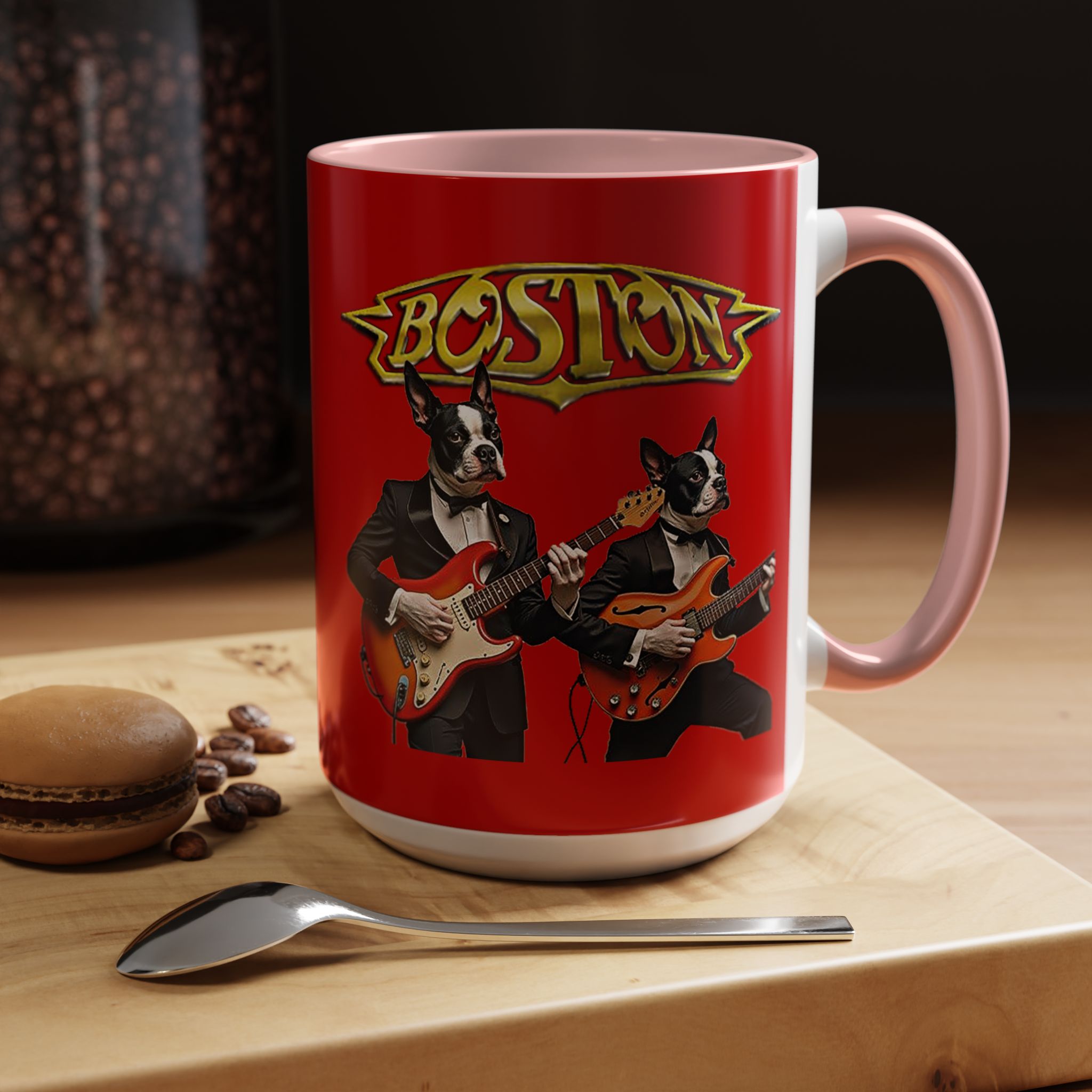 Boston Rock Dogs Acccent Mug — Coffee Cup for Music and Dog Lovers - (Red) - Image 24
