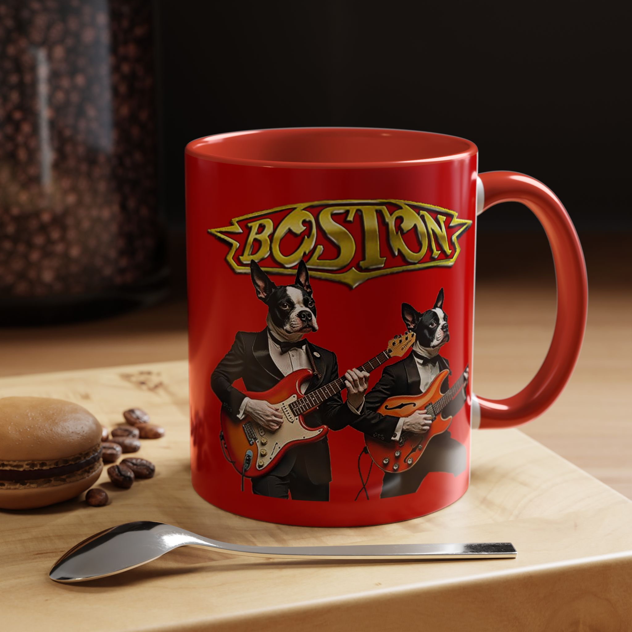 Boston Rock Dogs Acccent Mug — Coffee Cup for Music and Dog Lovers - (Red) - Image 13