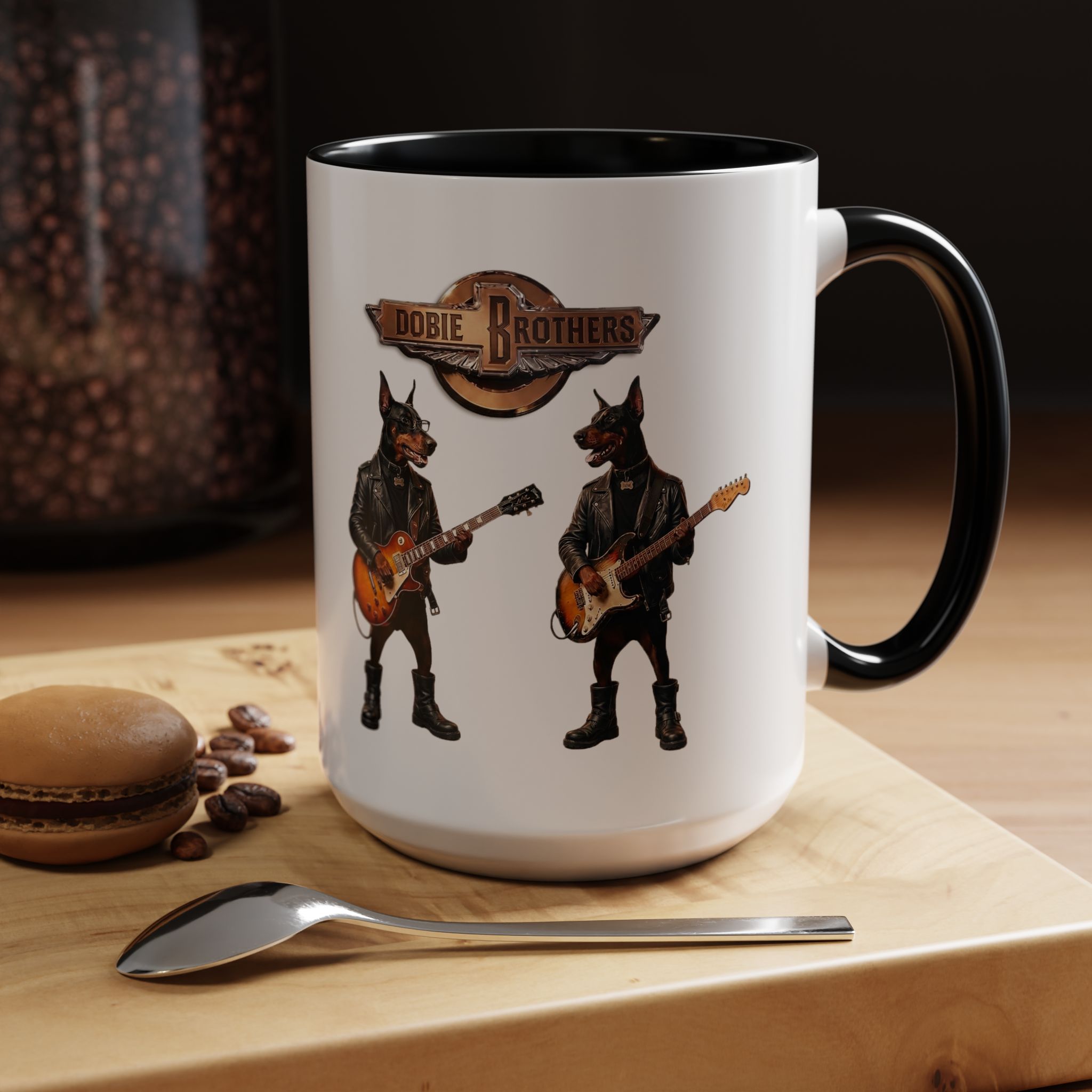 Dobie Rock Dogs Acccent Mug — Dobermann Pinscher Coffee Cup for Music and Dog Lovers - (Red) - Image 19