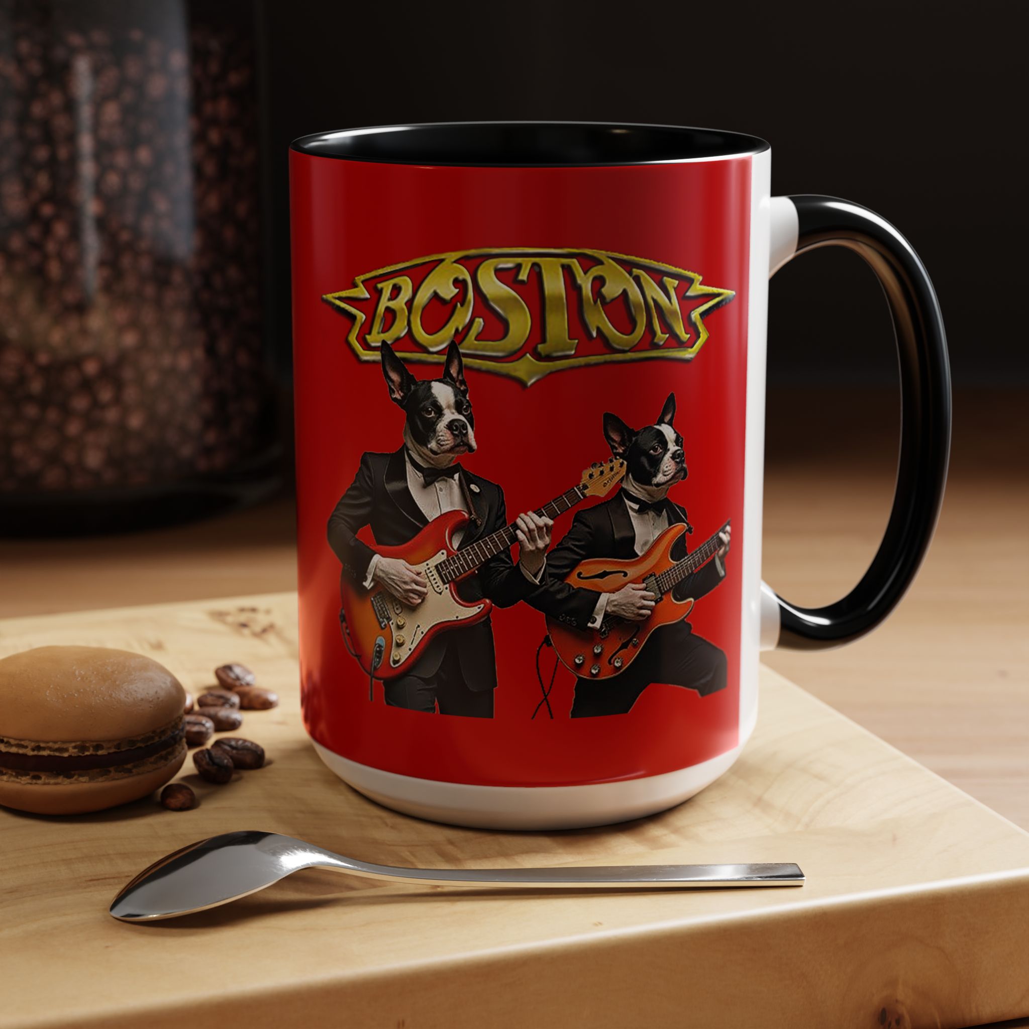 Boston Rock Dogs Acccent Mug — Coffee Cup for Music and Dog Lovers - (Red) - Image 19