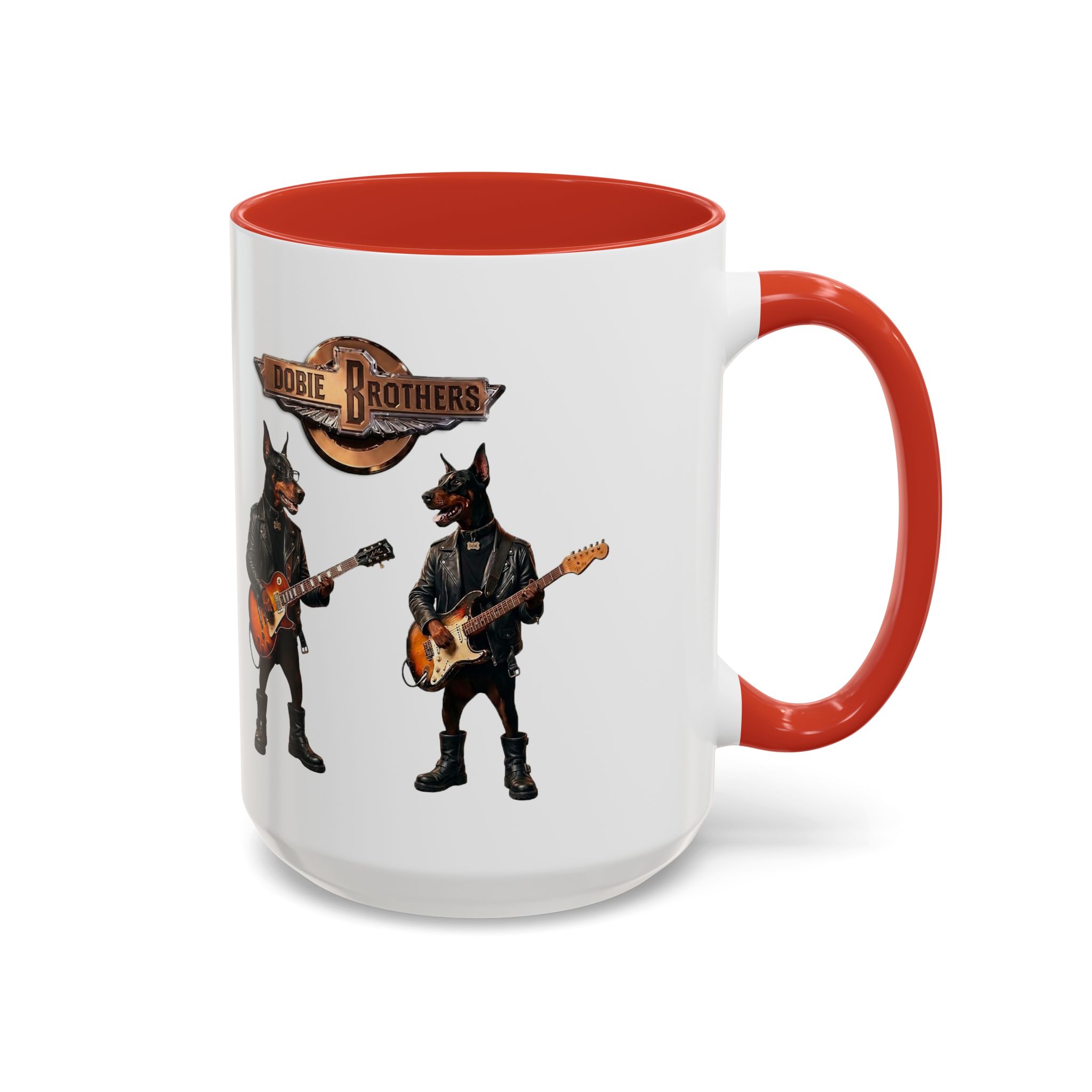 Dobie Rock Dogs Acccent Mug — Dobermann Pinscher Coffee Cup for Music and Dog Lovers - (Red) - Image 35