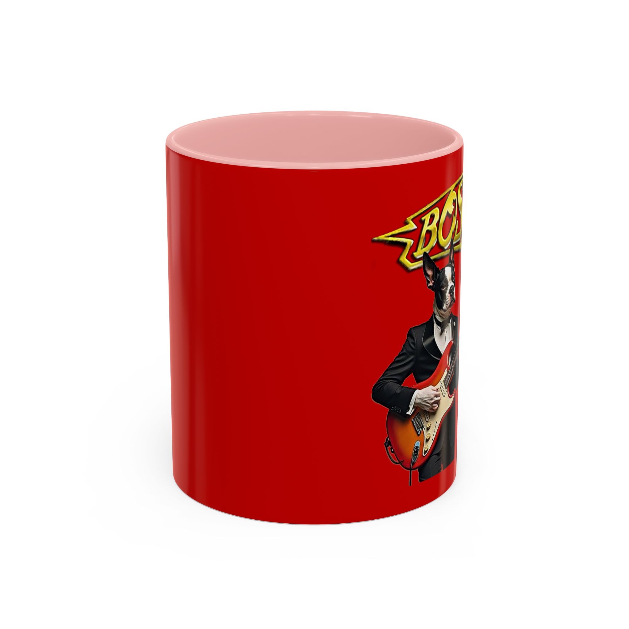 Boston Rock Dogs Acccent Mug — Coffee Cup for Music and Dog Lovers - (Red) - Image 2