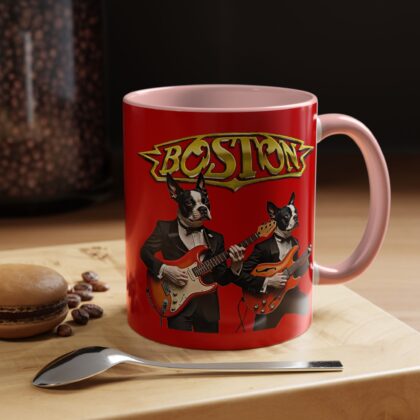 Boston Rock Dogs Acccent Mug —  Coffee Cup for Music and Dog Lovers - (Red)