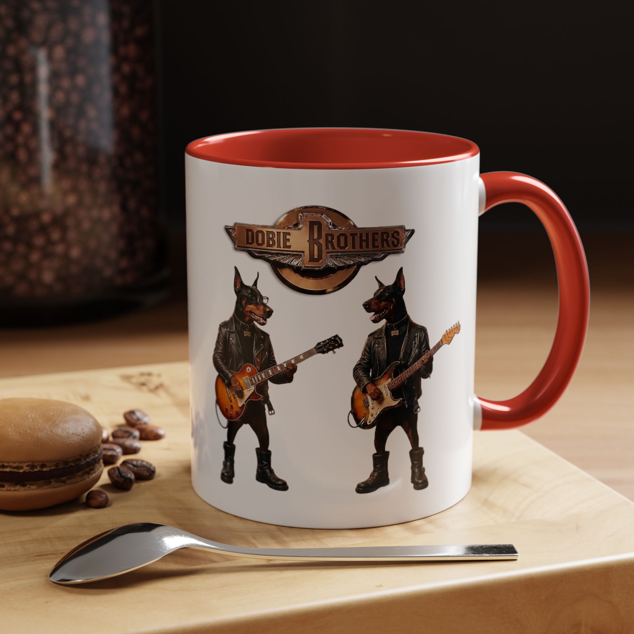 Dobie Rock Dogs Acccent Mug — Dobermann Pinscher Coffee Cup for Music and Dog Lovers - (Red) - Image 13