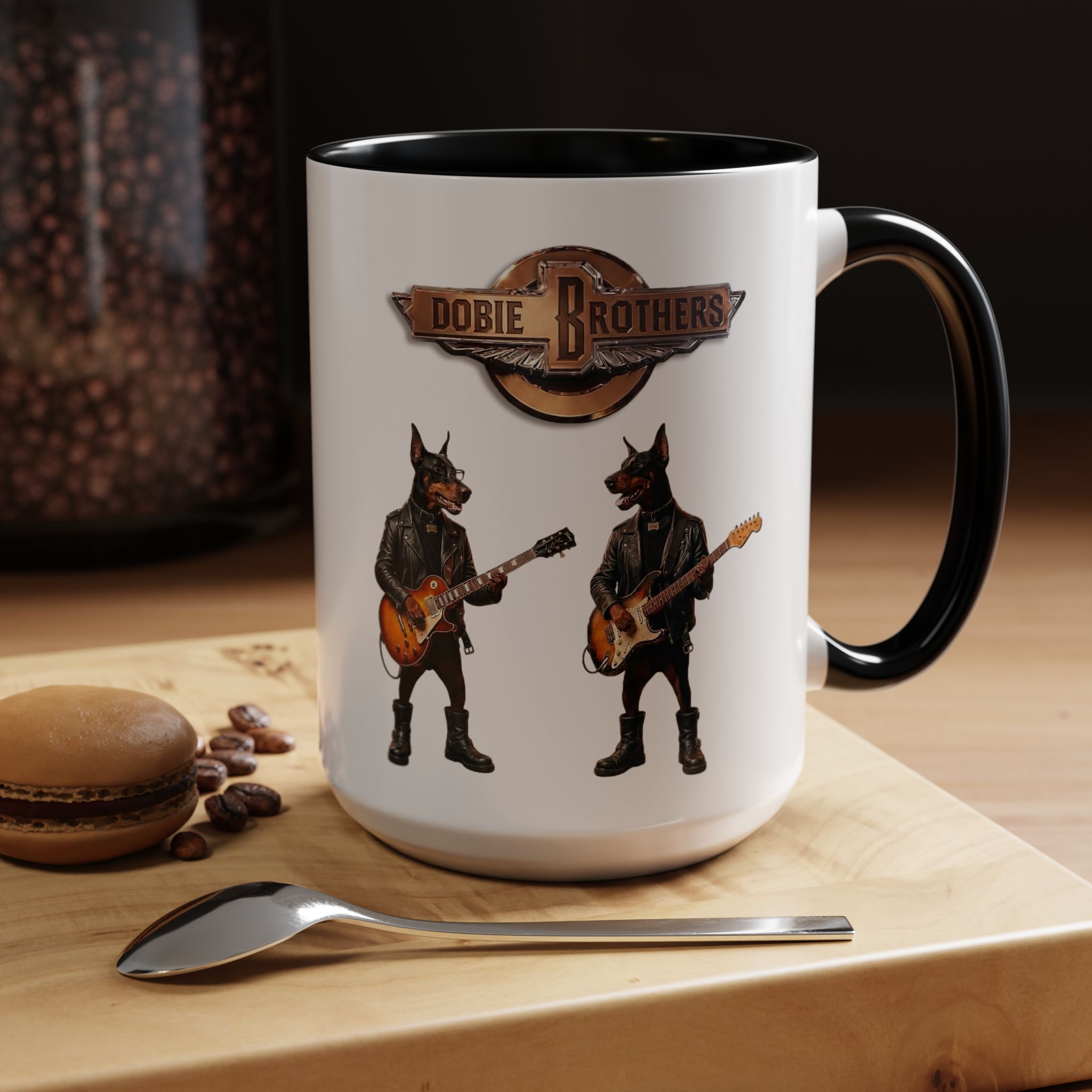 Dobie Brothers Doberman Rock Dogs Black Accent Coffee Mug — (11/15oz) - Image 25