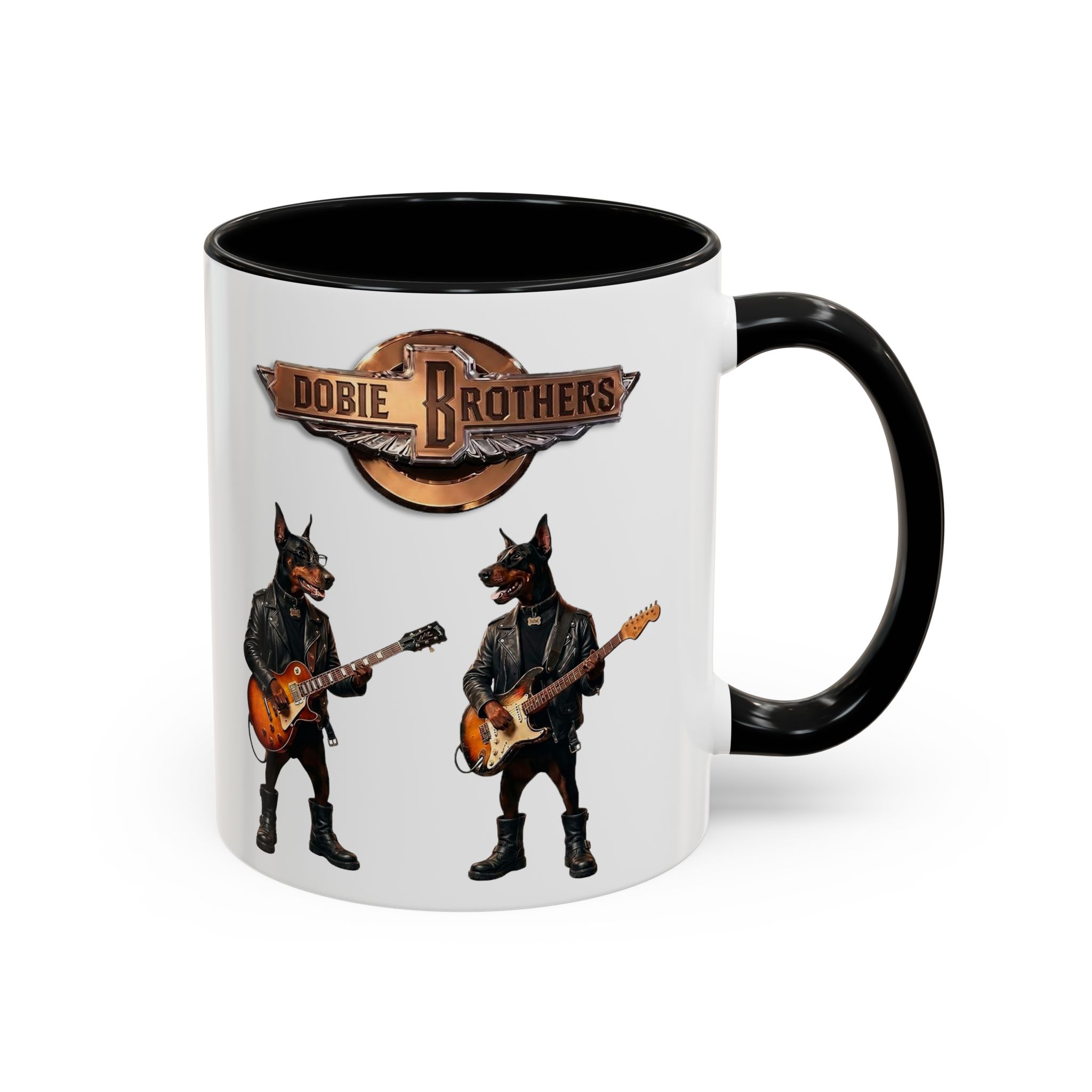 Dobie Brothers Doberman Rock Dogs Black Accent Coffee Mug — (11/15oz) - Image 2