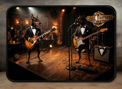 "Dobie Brothers" Rock Dogs Doberman Mouse Pad (Rectangle) - Black