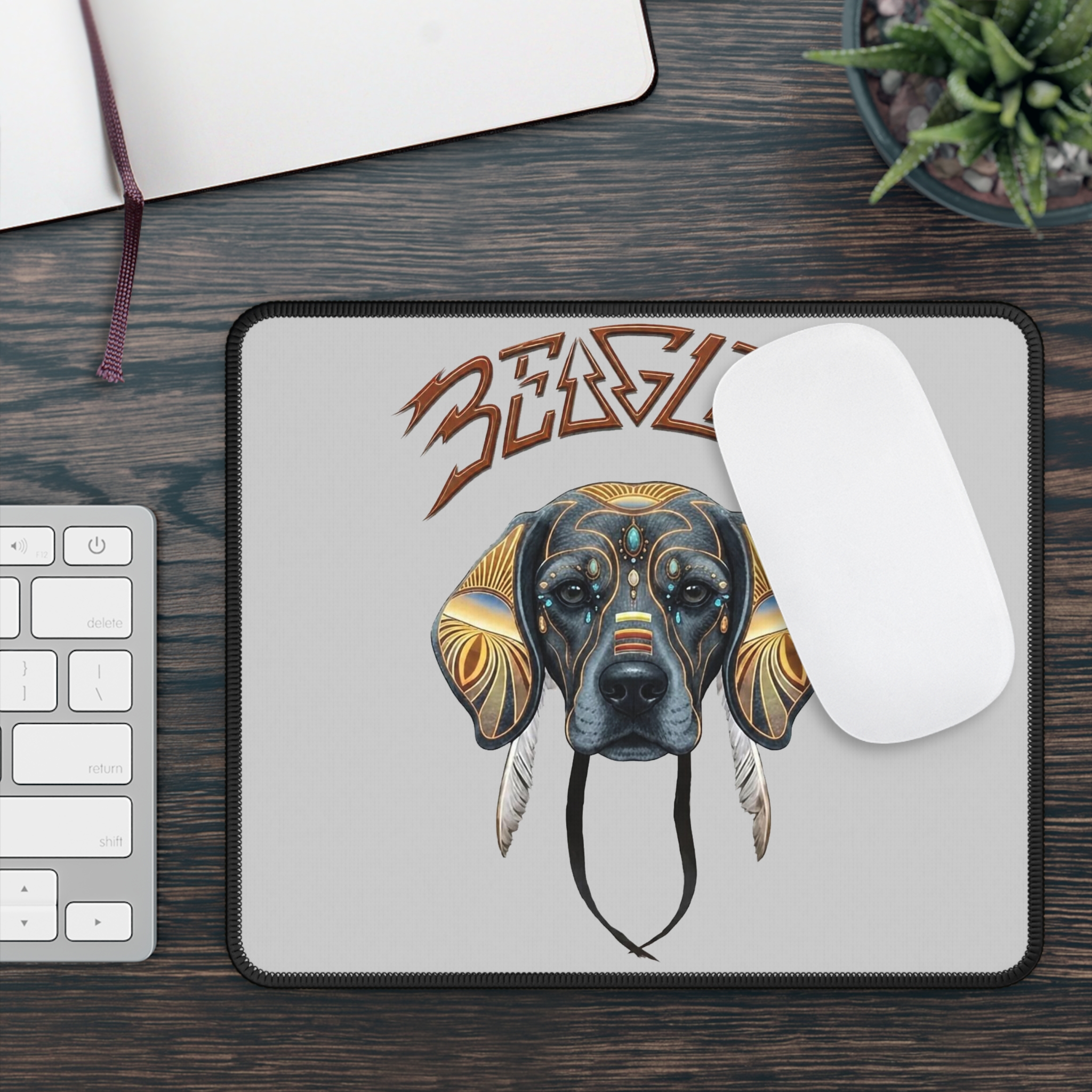 "Beagles" Mouse Pad — Tribal Beagle Art with Feather Accents - Image 5