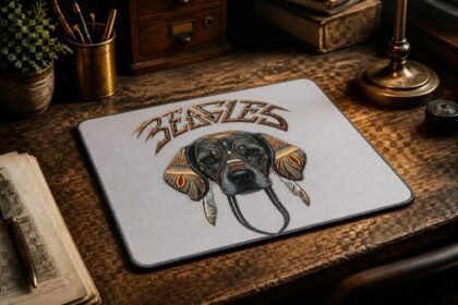 "Beagles" Mouse Pad — Tribal Beagle Art with Feather Accents