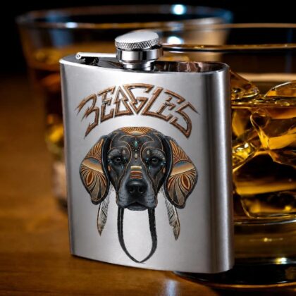 Beagles Native American-Inspired 6oz Stainless Flask (Beagles Text)