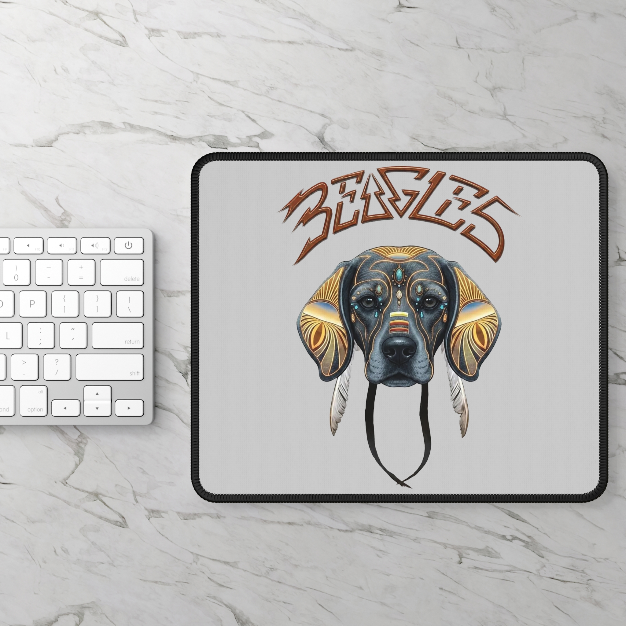"Beagles" Mouse Pad — Tribal Beagle Art with Feather Accents - Image 4