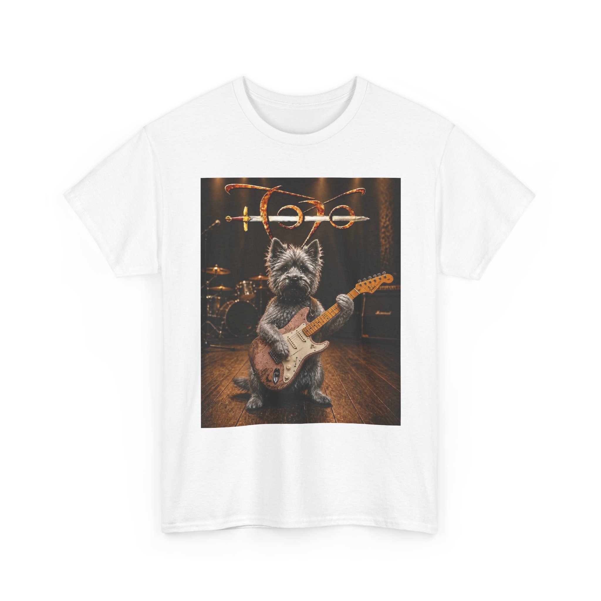 Rockstar Dog Guitar T-Shirt — Cute Scottish Terrier Playing Electric Guitar Concert Tee - Image 3