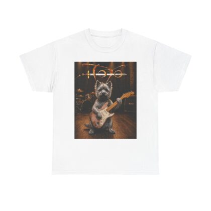 Rockstar Dog Guitar T-Shirt — Cute Scottish Terrier Playing Electric Guitar Concert Tee