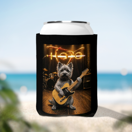 "Toto" Can Cooler Sleeve – Cairn Terrier Playing Guitar Beer Koozie