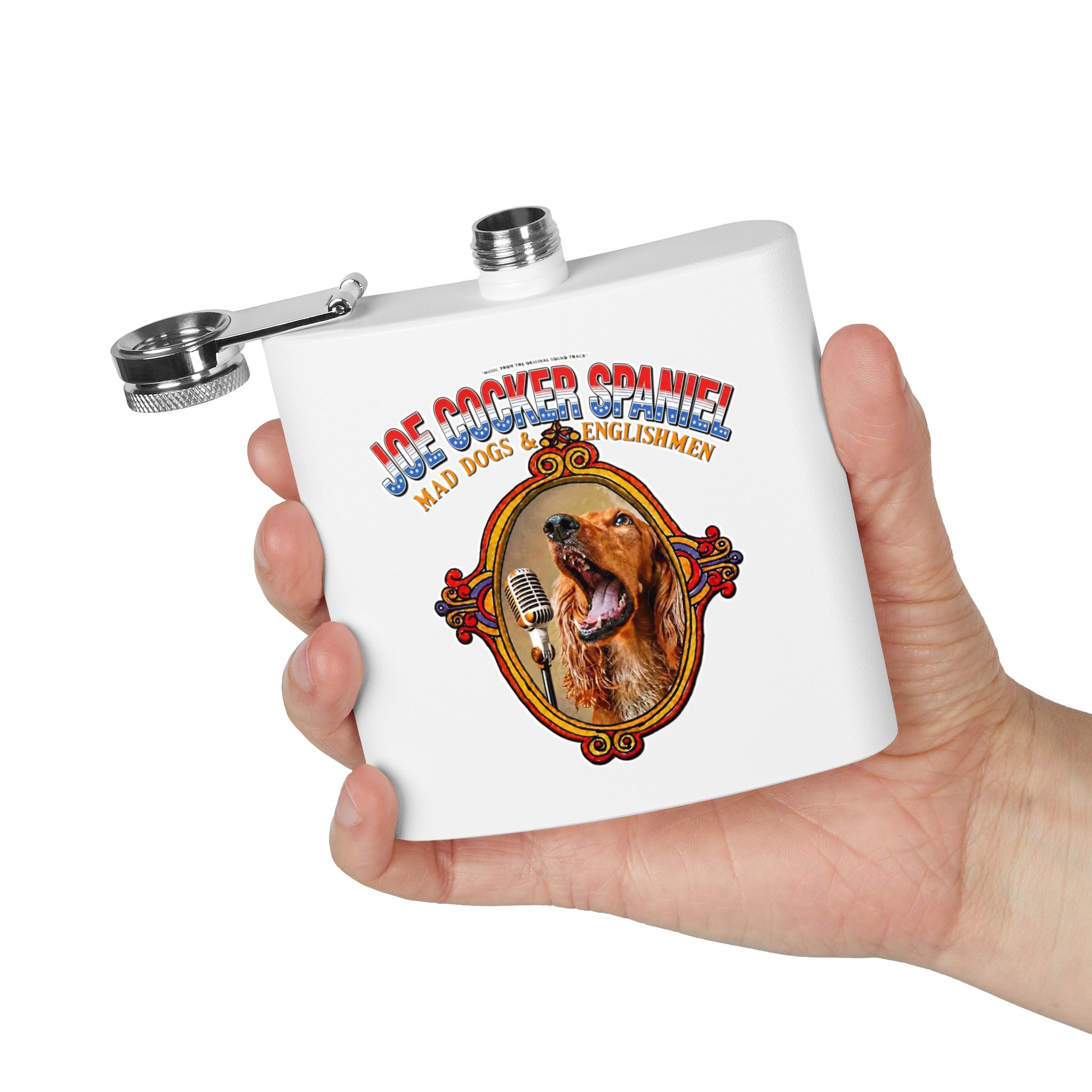 6oz Stainless Steel Flask — 'Joe Cooker Spaniel' Singing Dog Graphic - Image 5