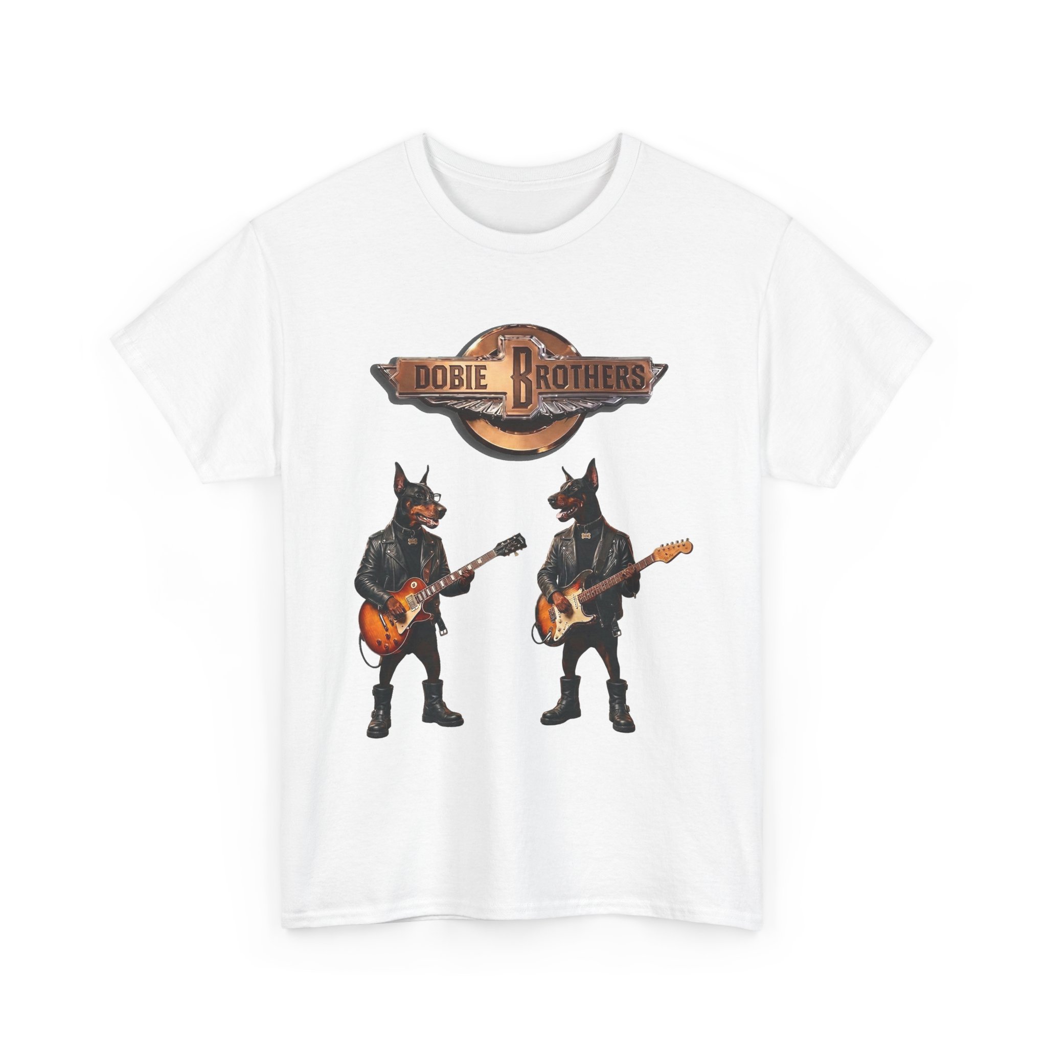 "Dobie Brothers" Rock Dogs T‑Shirt — Vintage Doberman Guitarists Tee - Image 3