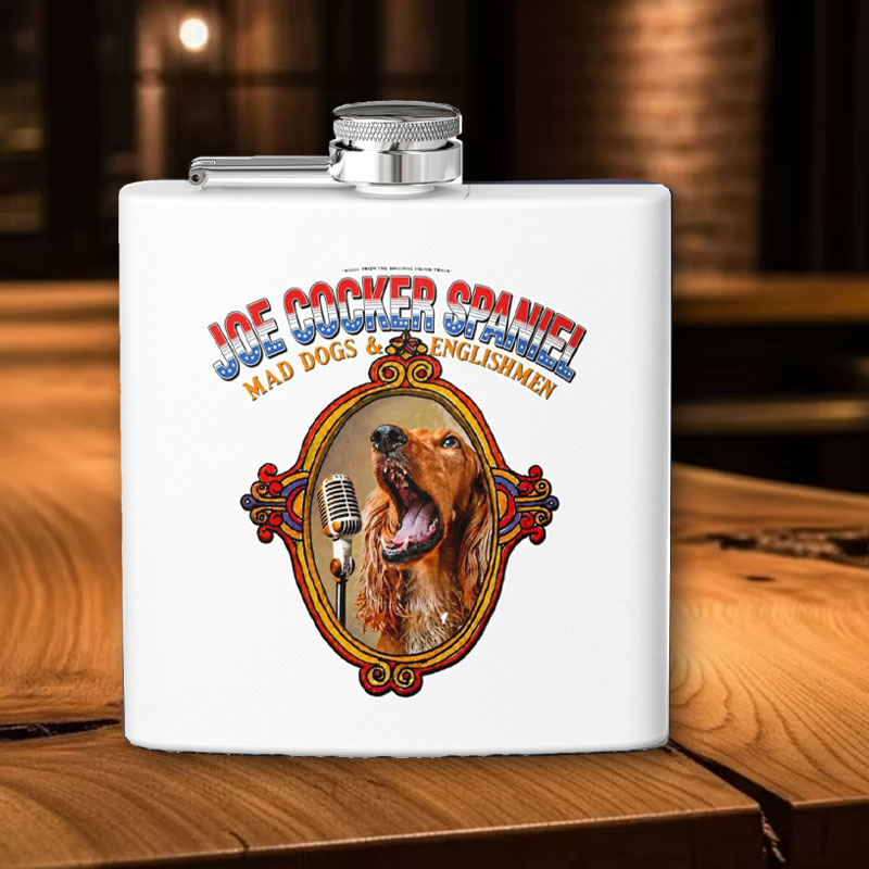 6oz Stainless Steel Flask — 'Joe Cooker Spaniel' Singing Dog Graphic
